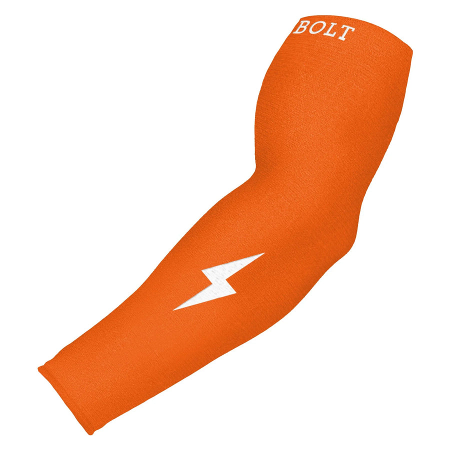 Blue arm sleeve with a white lightning bolt on a white background Bruce Bolt