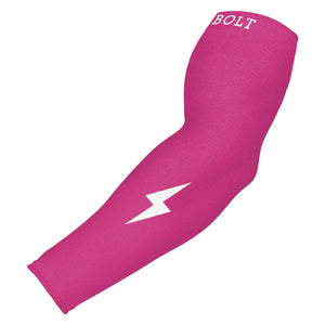 Pink arm sleeve with a white lightning bolt on a white background Bruce Bolt