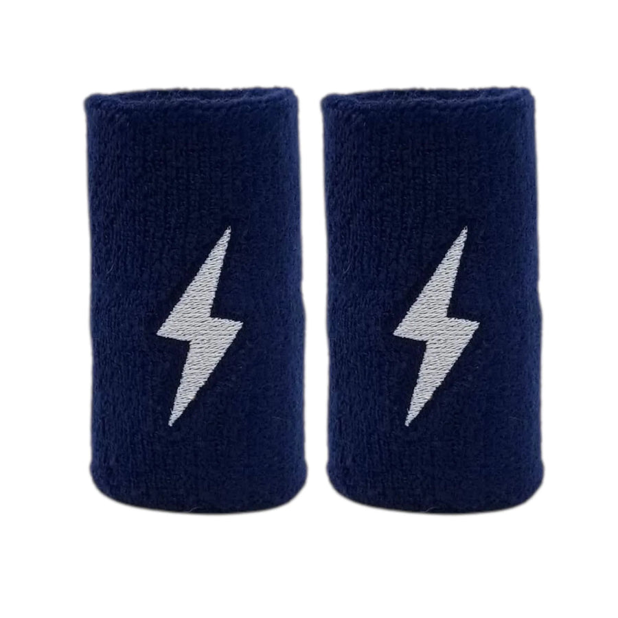 Two gray wristbands with black lightning bolt designs on a white background