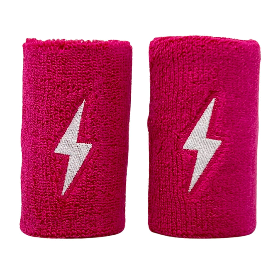 Two gray wristbands with black lightning bolt designs on a white background