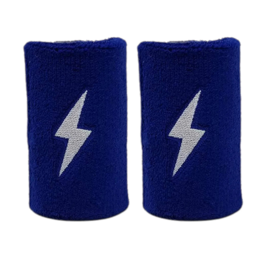 Two gray wristbands with black lightning bolt designs on a white background