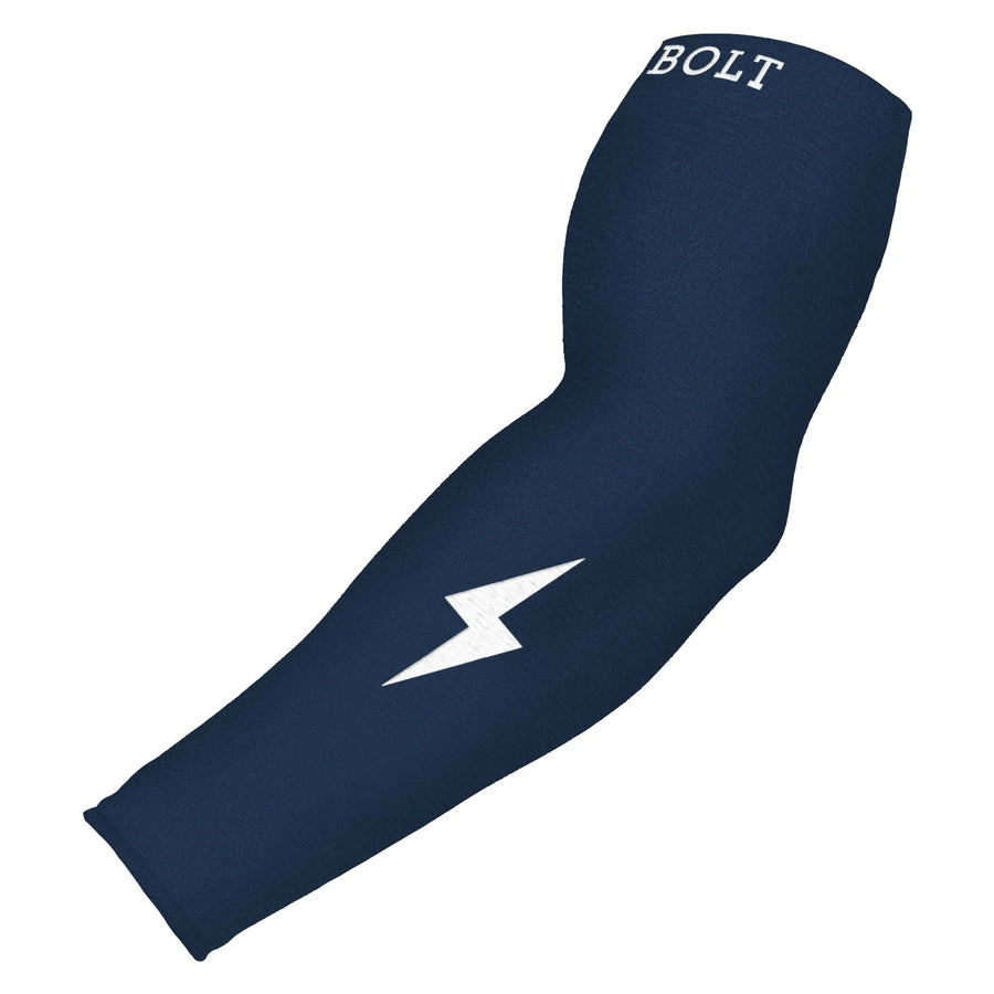 Blue arm sleeve with a white lightning bolt on a white background Bruce Bolt
